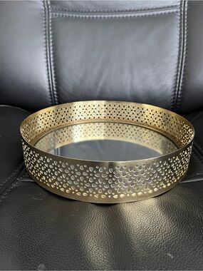 Brand New Gold-tone Metal Framed Decorative Tray  With Mirrored Base